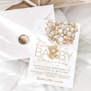 Teddy Bear Gold ballon Genderneutraal Baby shower Kaart