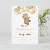 Teddy Bear Gold Balloons Neutraal Baby shower Invi Kaart (Staand voorkant)