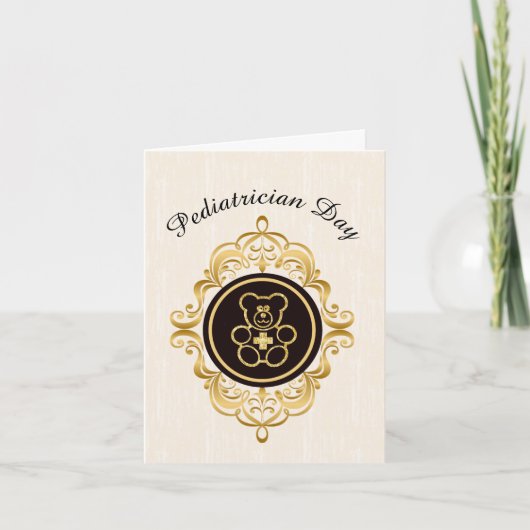 Teddy Bear Gold Outline Pediatrische Bedankt Card Kaart (Voorkant)