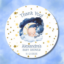 Teddy Bear Gold Stars Moon Baby shower Bedankt Ronde Sticker