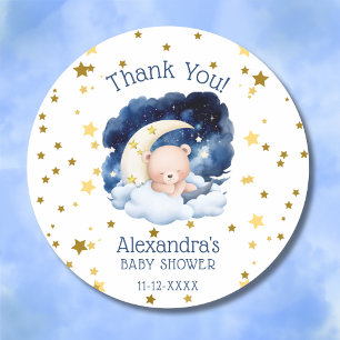 Teddy Bear Gold Stars Moon Baby shower Bedankt Ronde Sticker