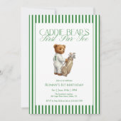 Teddy Bear Golf 1st Birthday Party Caddie Bear Kaart (Voorkant)
