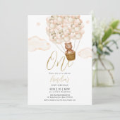 Teddy Bear Gouden Ballonnen Verjaardagsfeest Kaart (Staand voorkant)