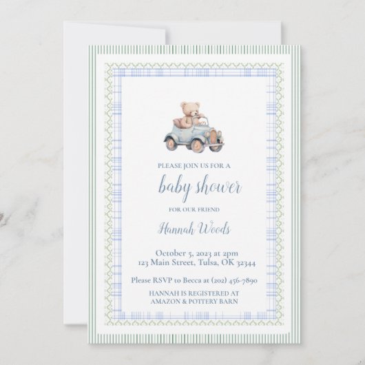 Teddy Bear Grandmillennial Baby shower Kaart (Voorkant)