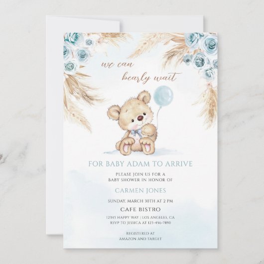 Teddy Bear Gras Baby Shower Kaart (Voorkant)