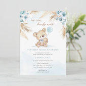 Teddy Bear Gras Baby Shower Kaart (Staand voorkant)