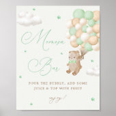 Teddy Bear Green Baby shower Mimosa Bar Poster (Voorkant)