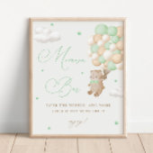 Teddy Bear Green Baby shower Mimosa Bar Poster
