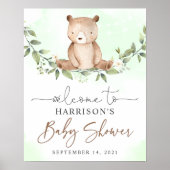 Teddy Bear Green Floral Baby shower Welkomstteken Poster (Voorkant)