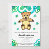 Teddy Bear Green Flowers Floral Baby shower Kaart (Voorkant)