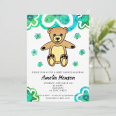 Teddy Bear Green Flowers Floral Baby shower Kaart (Staand voorkant)