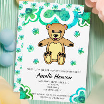 Teddy Bear Green Flowers Floral Baby shower