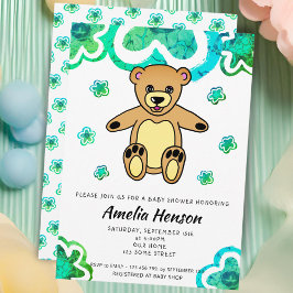 Teddy Bear Green Flowers Floral Baby shower Kaart
