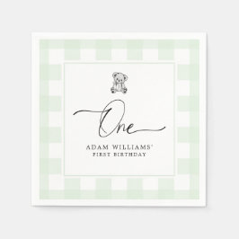 Teddy Bear Green Gingham 1st Birthday Napkins Servet