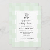 Teddy Bear Green Gingham Baby shower Invitation Kaart (Voorkant / Achterkant)