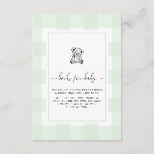 Teddy Bear Green Gingham Book Request Card Informatiekaartje