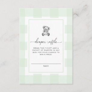 Teddy Bear Green Gingham Diaper Raffle Ticket Informatiekaartje