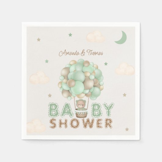 Teddy Bear Green Hete Luchtballon Baby shower Servet (Voorkant)