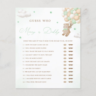 Teddy Bear Green Mama of Daddy Baby shower Spel