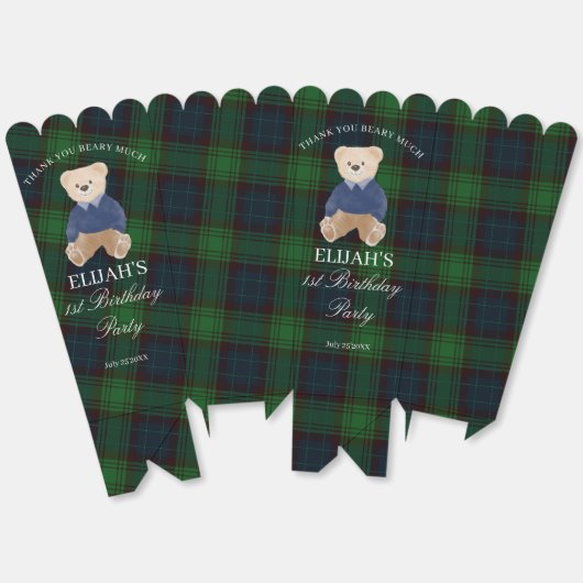 Teddy bear green plaid birthday party favor custom bedankdoosjes (Ongevouwen)