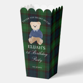 Teddy bear green plaid birthday party favor custom bedankdoosjes