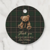 Teddy Bear Green Tartan Baby Shower Bedankjes Labels (Voorkant)