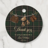 Teddy Bear Green Tartan Baby Shower Bedankjes Labels (Voorkant)