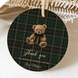 Teddy Bear Green Tartan Baby Shower Bedankjes Labels