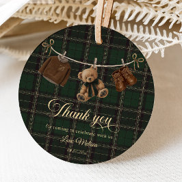 Teddy Bear Green Tartan Baby Shower Bedankjes Labels
