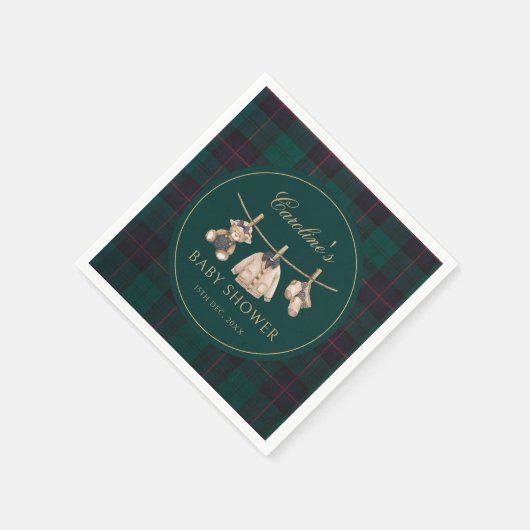 Teddy Bear Green Tartan Baby Shower Napkins Servet (Hoek)
