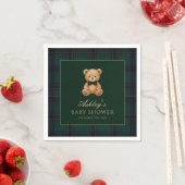Teddy Bear Green Tartan Baby Shower Paper Napkin Servet (Insitu)