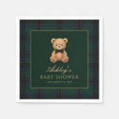 Teddy Bear Green Tartan Baby Shower Paper Napkin Servet (Voorkant)