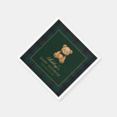Teddy Bear Green Tartan Baby Shower Paper Napkin Servet (Hoek)