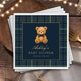 Teddy Bear Green Tartan Baby Shower Paper Napkin Servet