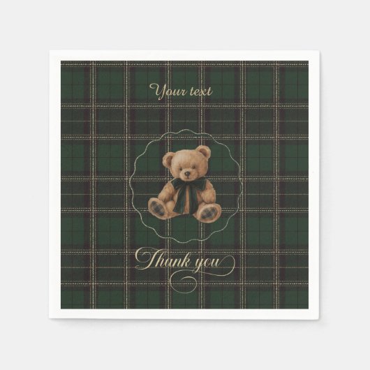 Teddy Bear Green Tartan Baby Shower Servet (Voorkant)