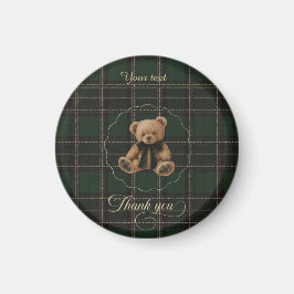 Teddy Bear Green Tartan  Magneet