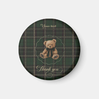 Teddy Bear Green Tartan Magneet