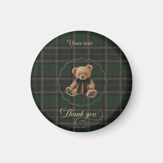Teddy Bear Green Tartan Magneet (Voorkant)