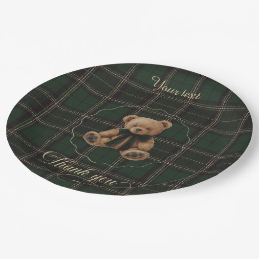 Teddy Bear Green Tartan Paper Plate Papieren Bordje (Gekanteld)