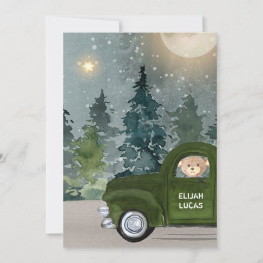 Teddy Bear Green Truck Moon en Forest Baby shower Kaart (Achterkant)