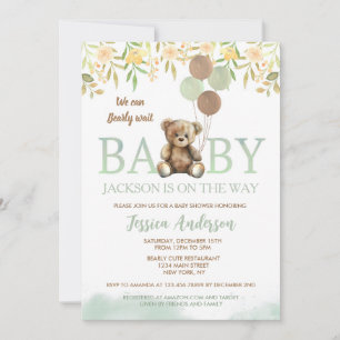 Teddy Bear Green Unisex babydoucheuitnodigingen Kaart