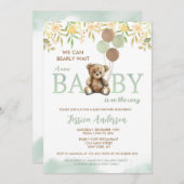 Teddy Bear Green Unisex babydoucheuitnodigingen Kaart (Voorkant / Achterkant)