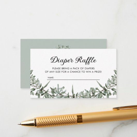 Teddy Bear Greenery Diaper Raffle Enclosure Kaart (Voorkant / Achterkant in situ)