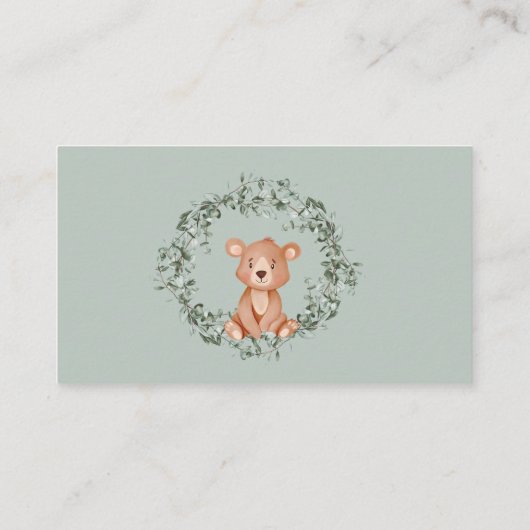 Teddy Bear Greenery Diaper Raffle Enclosure Kaart (Achterkant)