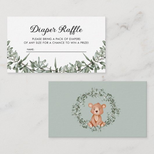 Teddy Bear Greenery Diaper Raffle Enclosure Kaart (Voorkant / Achterkant)