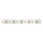 Teddy Bear Greenery Gold Baby Birthday Satijnen Lint (Voorkant)
