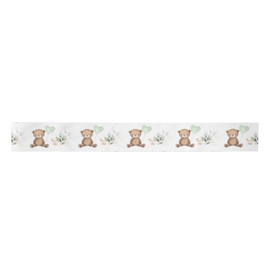 Teddy Bear Greenery Gold Baby Birthday Satijnen Lint (Voorkant)