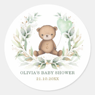 Teddy Bear Greenery Wreath Balonse Baby Ronde Sticker