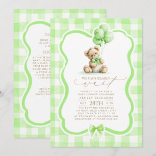 Teddy Bear Groen Gingham Baby Shower All In One Kaart