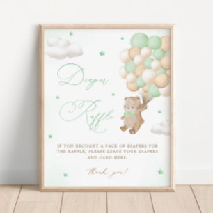 Teddy Bear Groene Baby shower Luier Raffle Poster